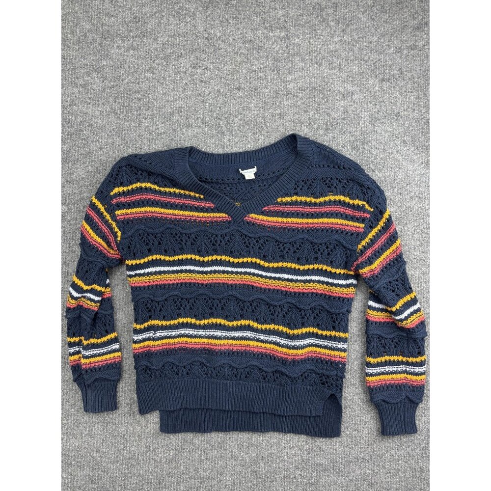 Sundance Sweater Womens XS Navy Blue Striped Open Knit‎ Pullover Boho Cotton